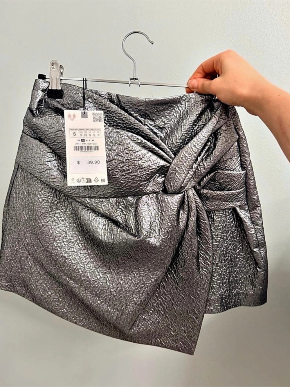 Zara Metallic Wrap Mini Skort Silver Size Small